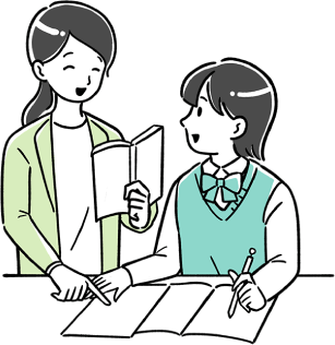 女子生徒が女性の先生に個別指導で優しく勉強を教えてもらっている