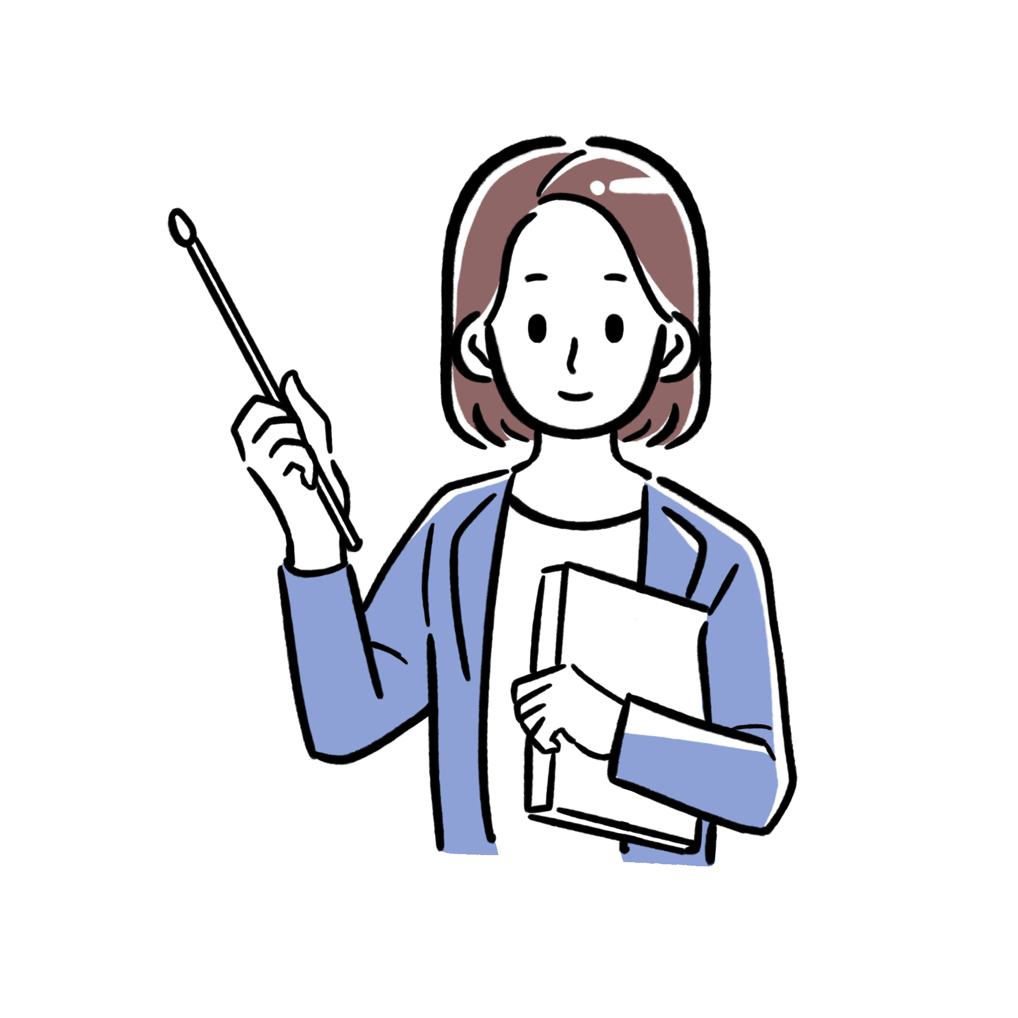 優しそうな女性の先生が指示棒を片手に書類を抱えている