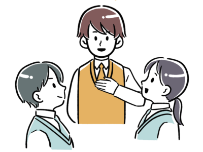 男子学生二人と女子学生一人がコミュニケーションを取っている