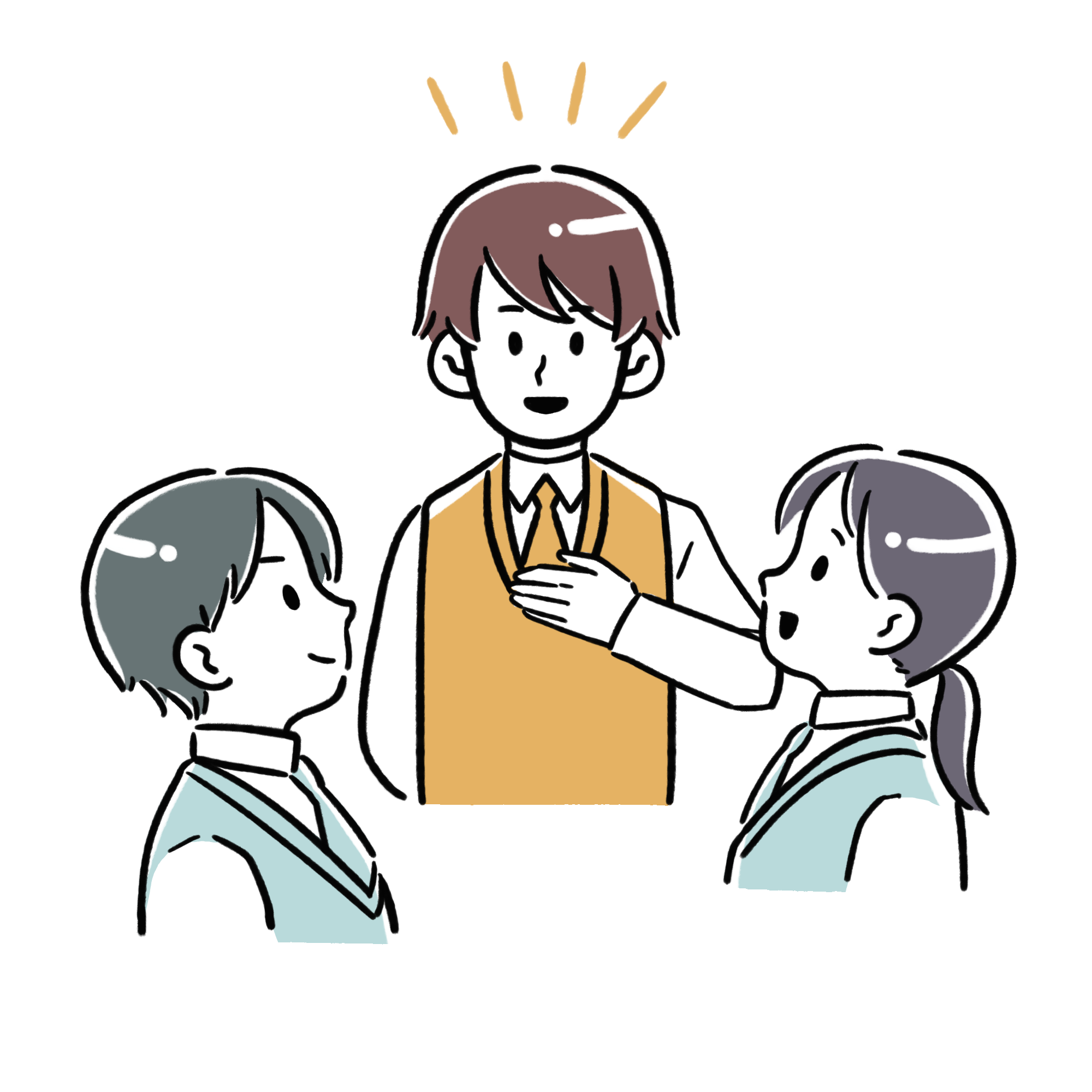 男子学生二人と女子学生一人がコミュニケーションを取っている